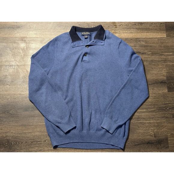 Brooks Brothers 1/4 Button Sweater Men's Large Blue Cashmere Blend - Picture 1 of 6